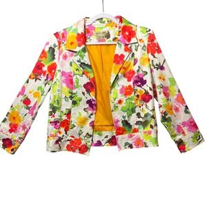 Patrick Christopher Floral Print Blazer Jacket Womens Size L White Yellow Red P